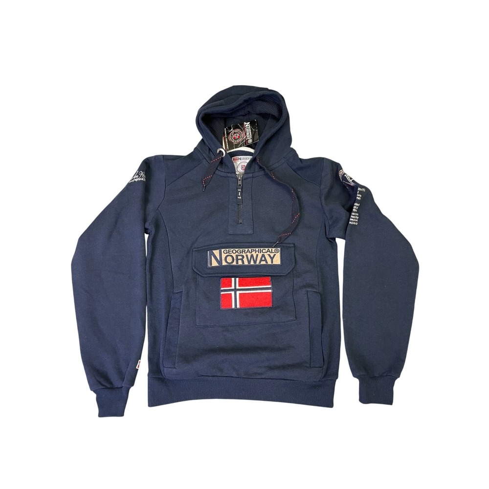 NWOT Geographical Norway Gymclass Mens Navy Blue Quarter Zip Hoodie Sweatshirt M
